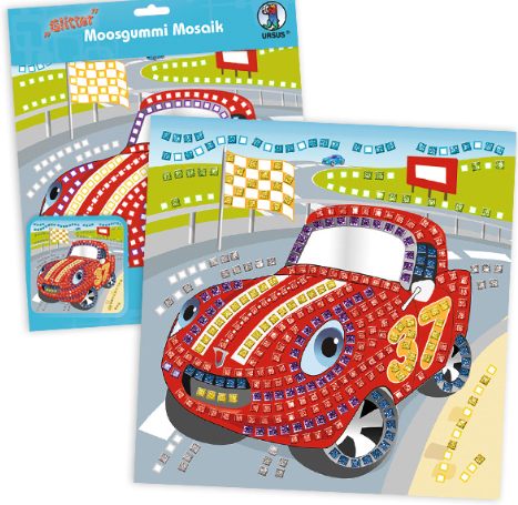 Mossgummi Mosaik Glitter - Rennwagen